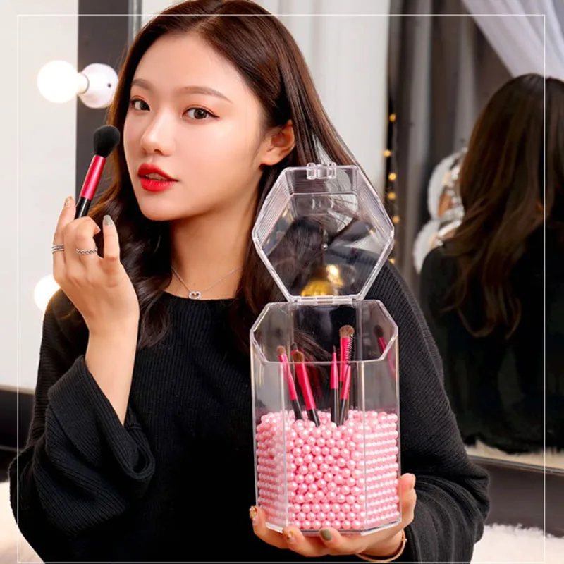 Прозрачная коробка для хранения косметики органайзер кистей макияжа