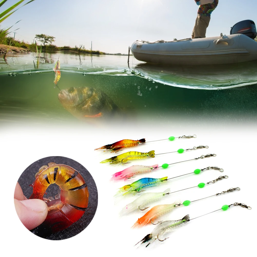 

7pcs/lot 8cm 5g Luminous Shrimp Silicon Soft Artificial Bait With Hooks Swivels Anzois Para Pesca Sabiki Rigs Fishing Tackle