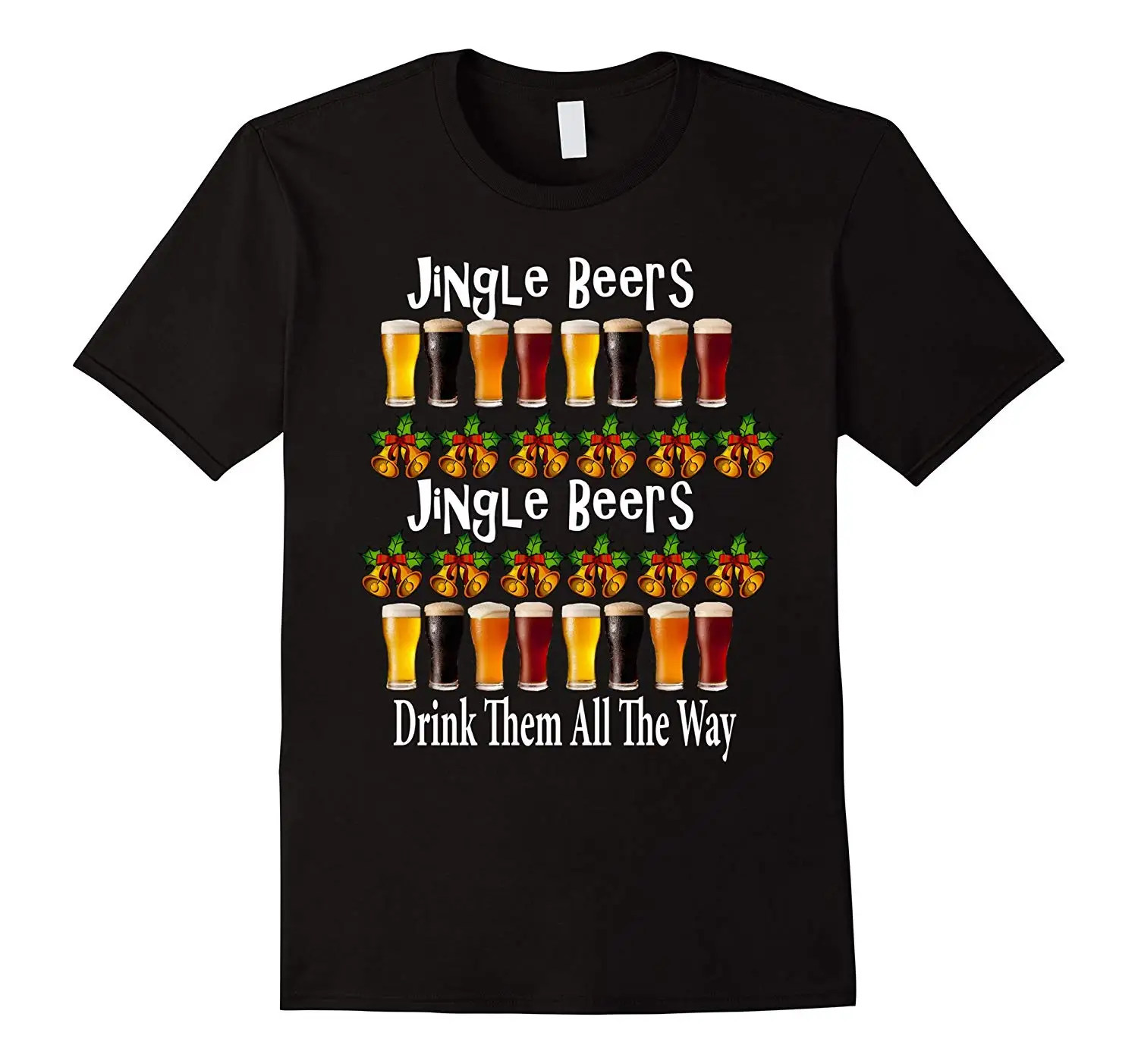Безобразная Рождественская футболка Jingle Beers Потрясающие повседневные топы с