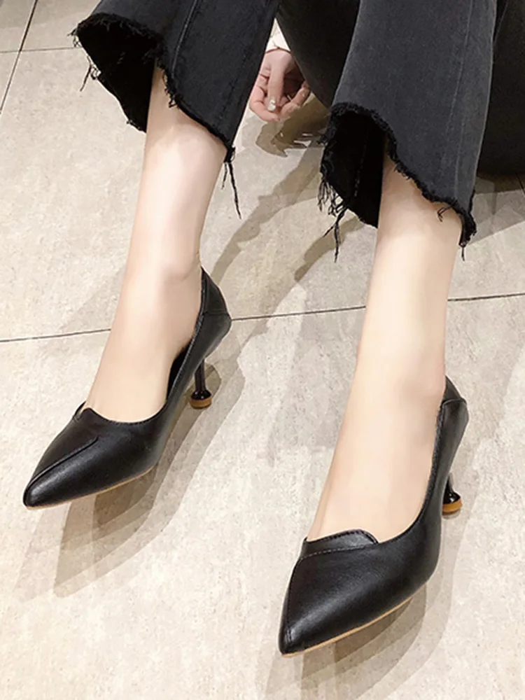 

Brief Pumps Dress Shoes Round Toe Woman 2021 Slim Heels Sandals Ladies Shallow Mouth Lace-Up Slip On Pointed Wedge Sweet Formal