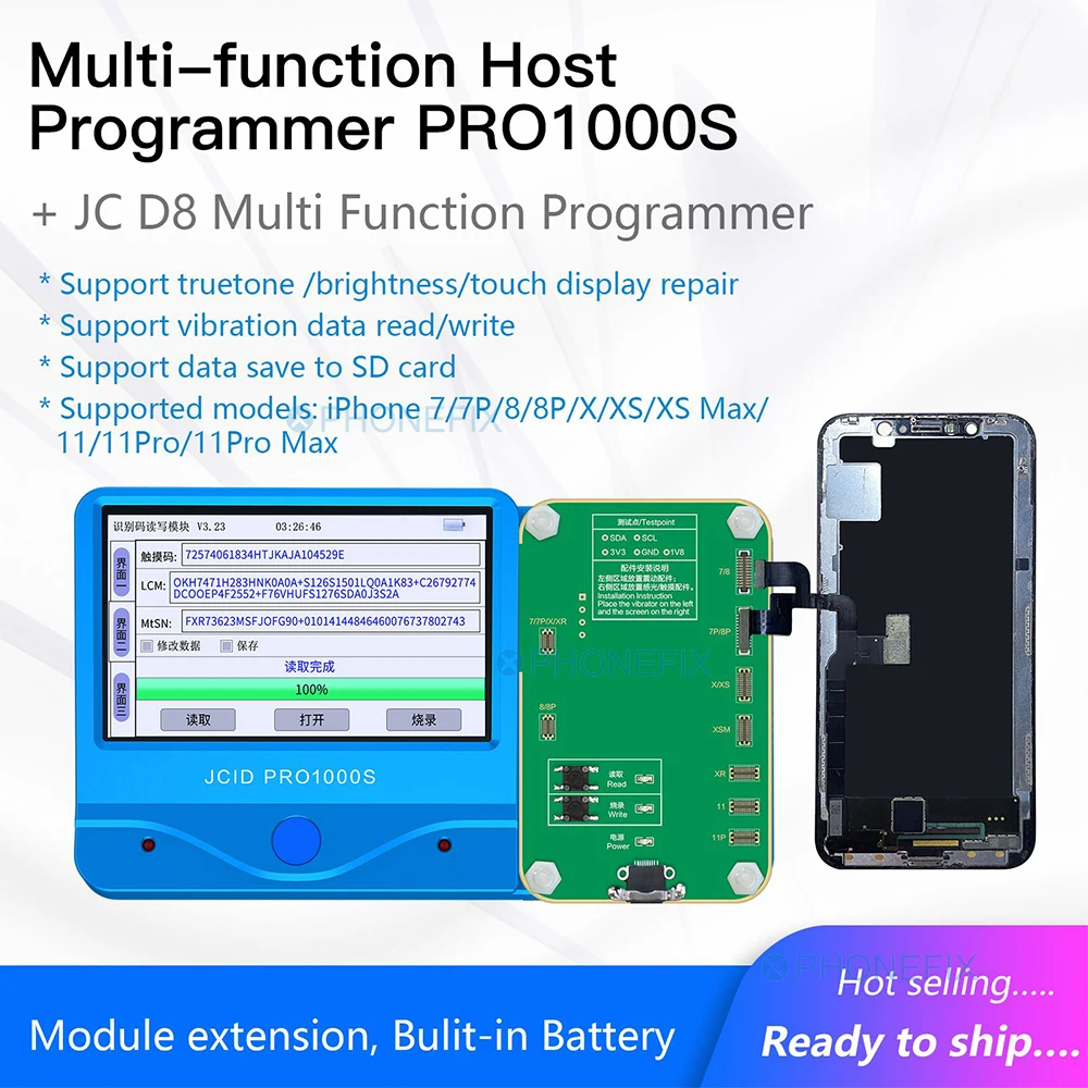 

JC D8 PRO1000S for IPhone 8/8P/X 11 Pro Max Cell Phone LCD Screen Replacement Repair Photosensitive Backup Read & Write Module