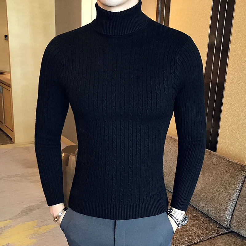 

Sweater Mens Winter Thick Warm Cashmere Turtleneck Men Knitted Plaid Sweaters Slim Fit Pullover Pull Homme Classic Wool Knitwear