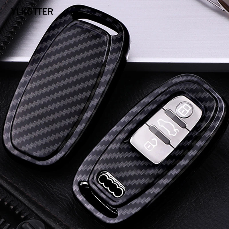 YLKGTTER High Grade Waterproof Car Key Case for Audi A4L Q5 A6L A7 A5 A8 Carbon Fiber Pattern Black Remote Shell No Chain | Автомобили и