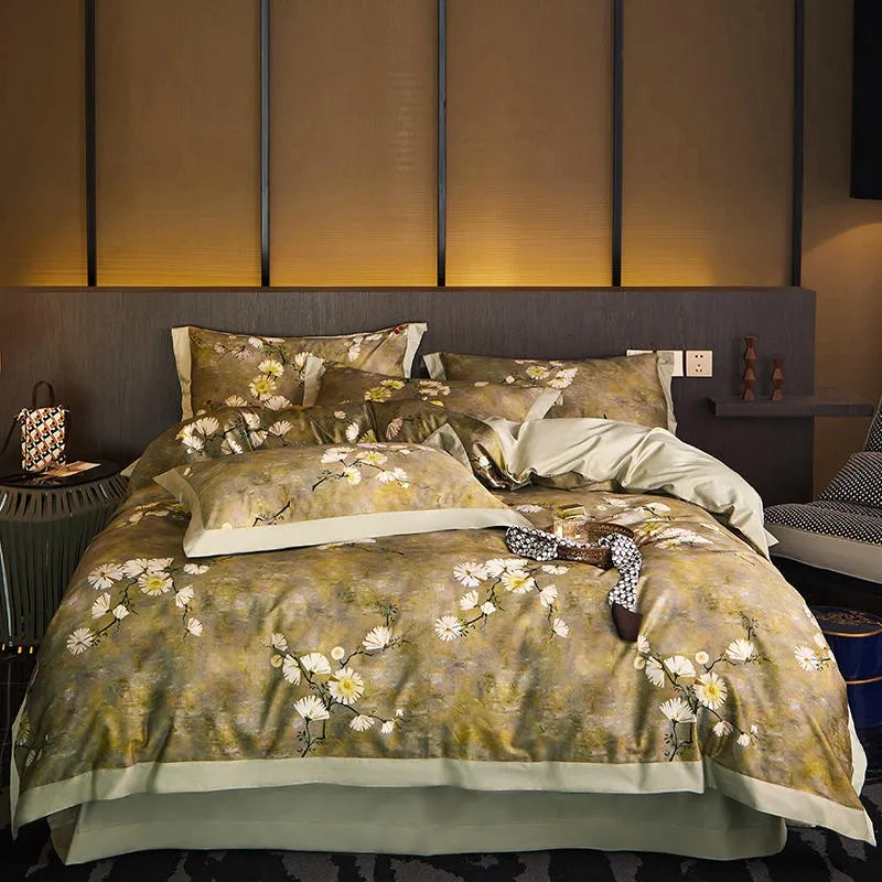 

Chic Vintage Floral Duvet Cover Set Luxury 800TC Egyptian Cotton Queen King Flowers Leaves Bedding Set Bed Sheet 2 Pillowcases