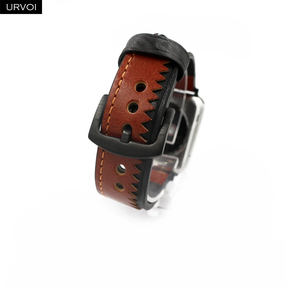 Ремешок URVOI для Apple Watch series 5 4 3 2 1 первый слой пилообразный ретро кожаный ремешок
