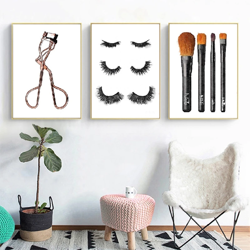 

Makeup Art Prints Watercolour Lashes Cosmetic Brush Fashion Canvas Painting Girls Desk Art Make up Room Wall Art Poster Decor