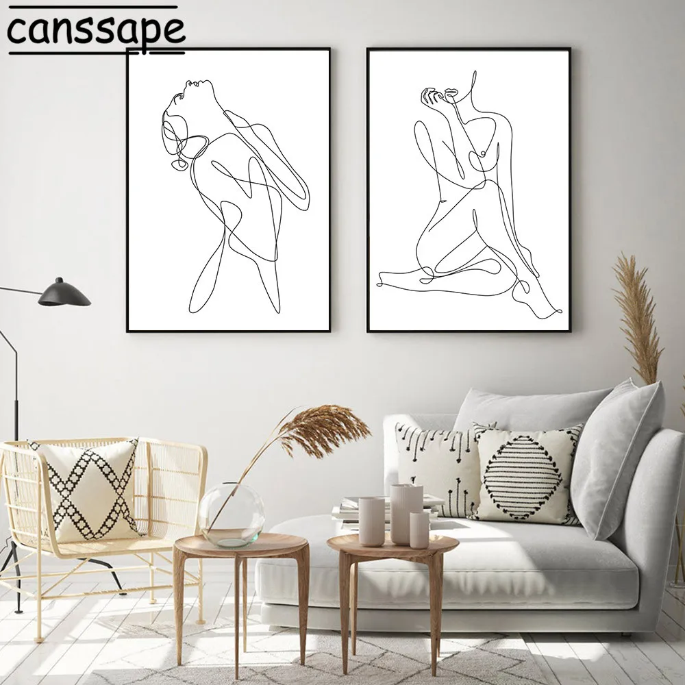 Линия для боди арта Плакаты Йога голая Картина на холсте женщина абстрактная