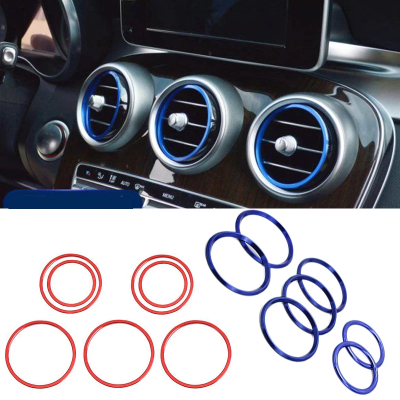 

For Mercedes Benz C Class W205 Glc Car-Styling Ac Outlet Ring Decoration Air Conditioning Vents Trim Stickers Cover 7X Blue Red
