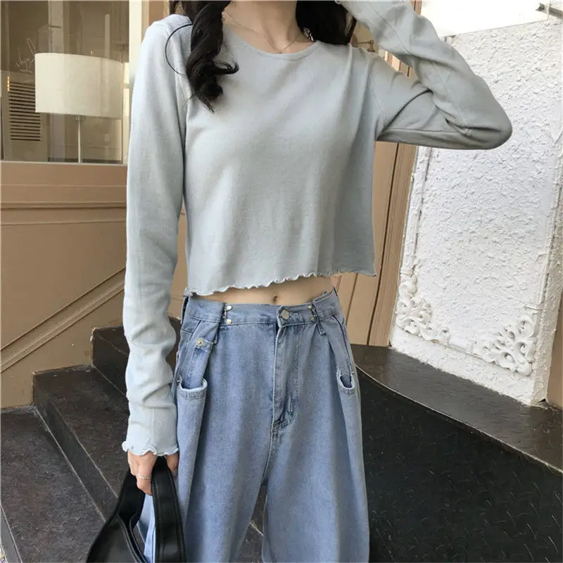 

Net red T-shirt spring and autumn 2021 new short bottoming shirt
