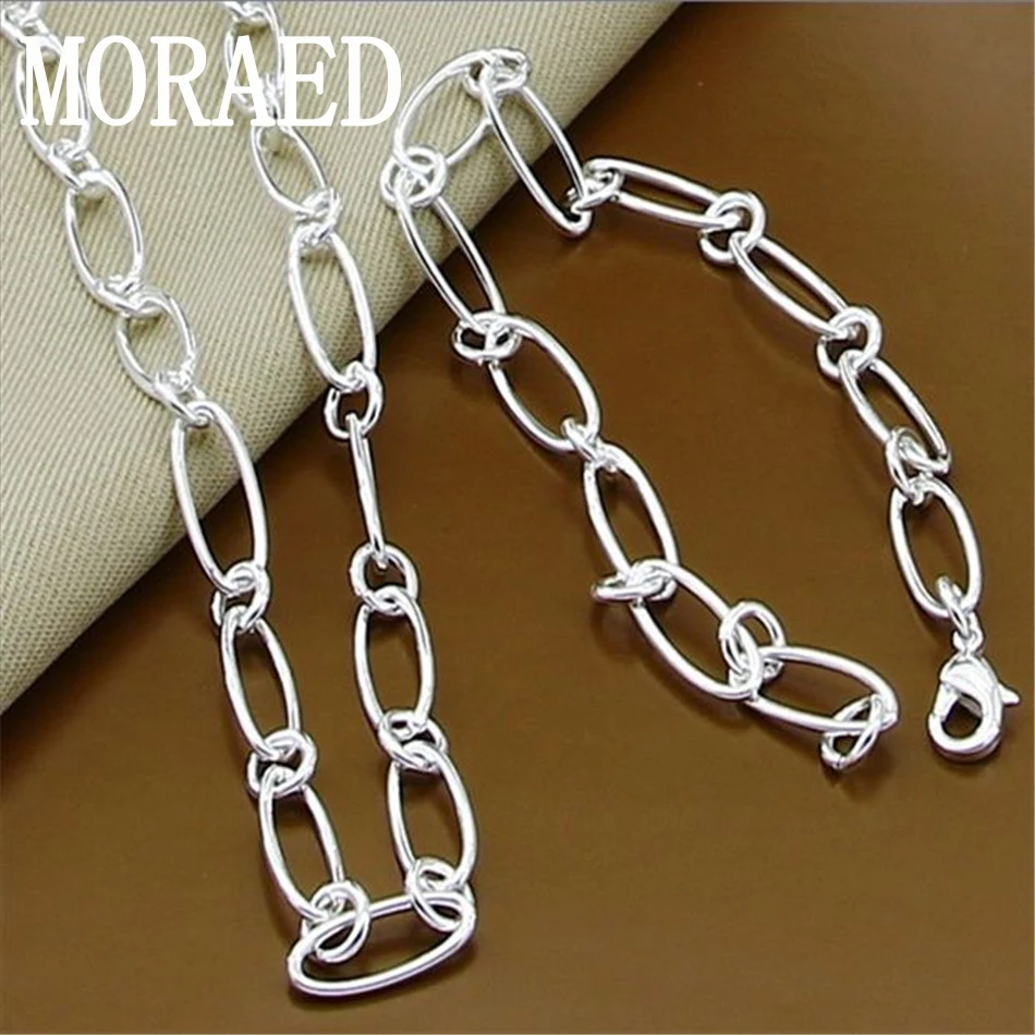 

New 925 Silver Jewelry Simple Geometric Necklace Bracelet Set For Women Wedding Engagement Fashion Gift