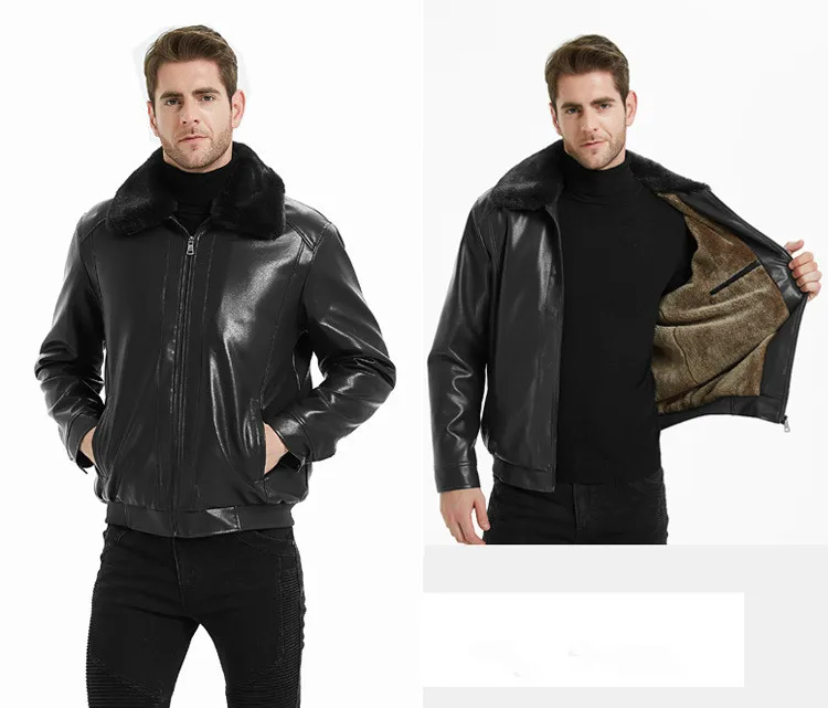 Зимние кожаные куртки больших размеров для мужчин плюс бархатные модные пальто