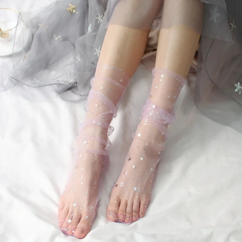 

Летние крутые женские носки, женские дышащие тонкие носки со звездами, сетчатые маленькие носки со звездами для девочек