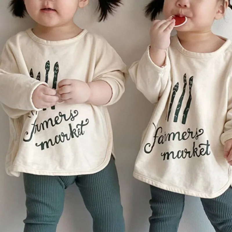 

Children's Korean autumn top boys and girls letter printing loose long sleeve bottomed shirt T-shirt kids clothes