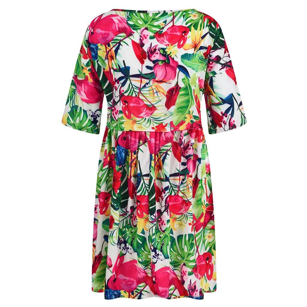 

CHAMSGEND Plus Size Dress Women's Floral Print Half Sleeve Mini Dresses 5XL Retro Boho O-Neck Summer Loose Dress Vestidos F323