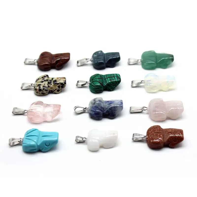 

1AN1V Wholesale 12PCS/lot Semi-precious Natural Stone Frog Pendant Charms Pendulums For Jewelry Necklace MSDaking Free Shipping