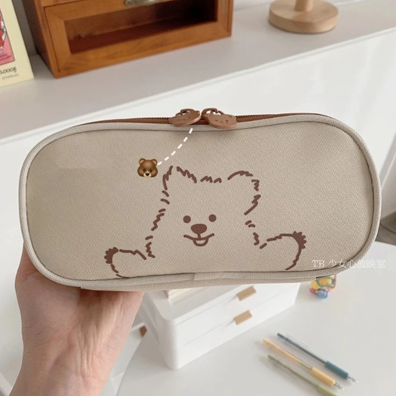 

Оригинальный холщовый чехол для карандашей, большая емкость, мультяшный маленький медведь, женская школьная сумка для карандашей, коробка, ...