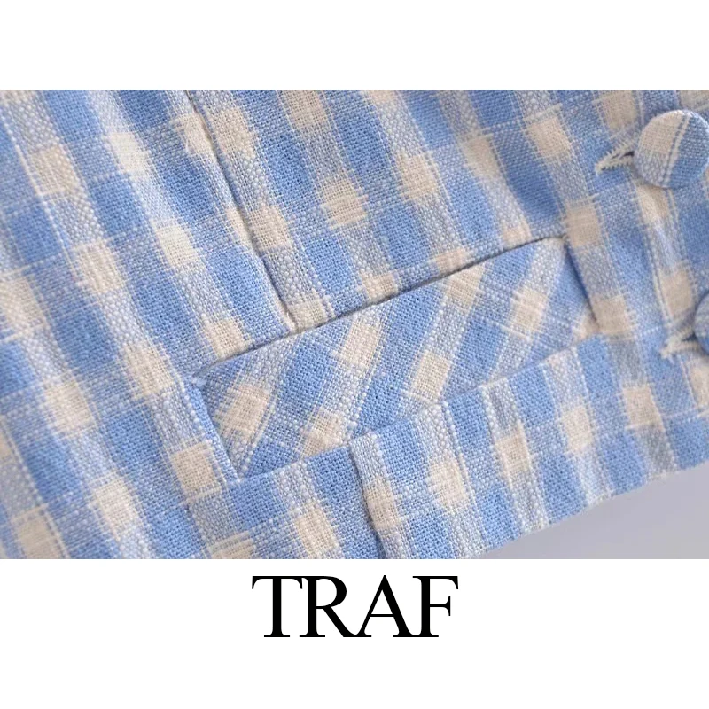 

TRAF ZA Women's Clothing Fashion Blouses And Shirts Casual Single-Breasted Plaid Crop Top Vintage Commute Button-Up Chic Shirt