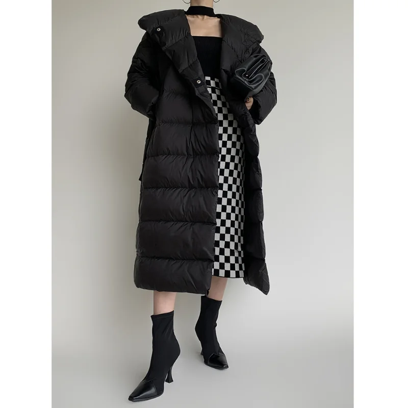 LUXUV Down Cotton Coat Women's Long Stand Collar Winter New Korean Version Of Bright Over-The-Knee Cotton-padded Jacket Chic