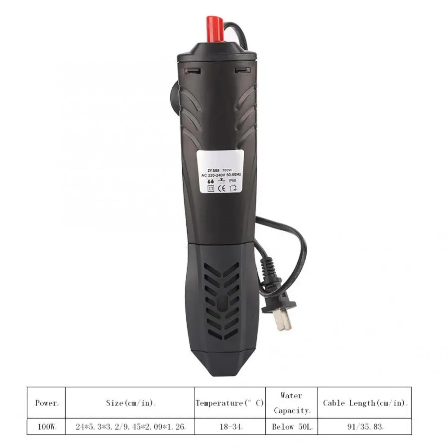 CN Plug 100W Нагревательный стержень для аквариума, мини погружной нагреватель аквариума, нагревательный стержень для аквариума, регулировка температуры 220-240 В - Цвет: CN Plug 100W