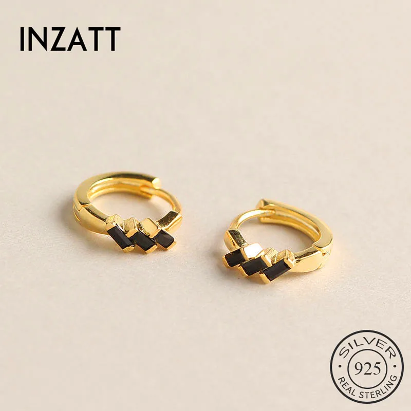 INZATT Настоящее серебро 925 пробы черный циркон круглые серьги кольца для женщин