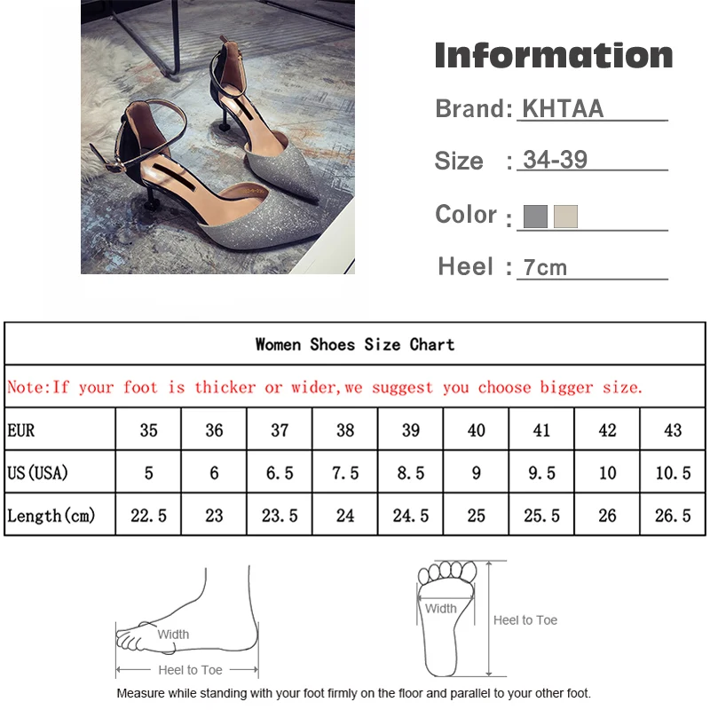 

Women Spring Pointed Toe Sequins Thin Heels Buckle Strap Pumps Woman Bling Fashion Cover Heels Single Shoes Ladies Footwear