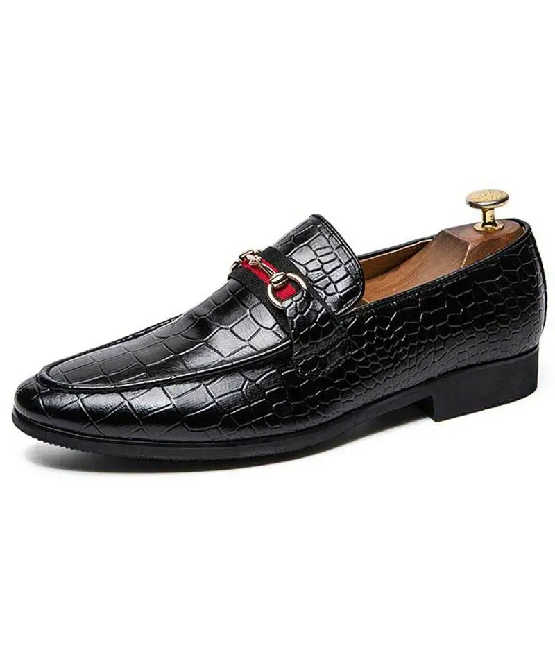 

Men's Handmade High Quality PU Black Crocodile Pattern Metal Decoration Loafers Classic Fashion All-match Business Casual ZQ0062