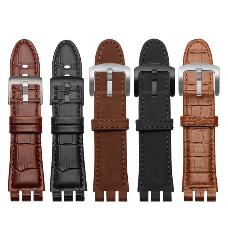 Watch Band for Swatch Leather Watch Strap Men's Yos440 449 401 447 Large Size Cowhide Bracelet 23mm WatchBands