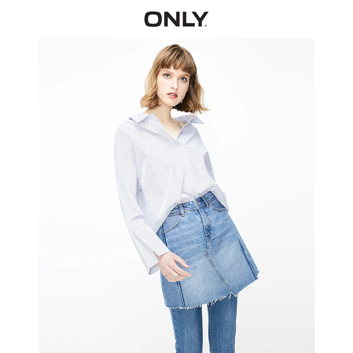 Рубашка в полоску с V-образным вырезом и шнуровкой 100% хлопок | Женская одежда