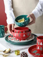 Christmas Ceramic Bowl Dish Tableware Household Soup Bowl Rice Bowl Creative Western Food Steak Plate Couple Mug