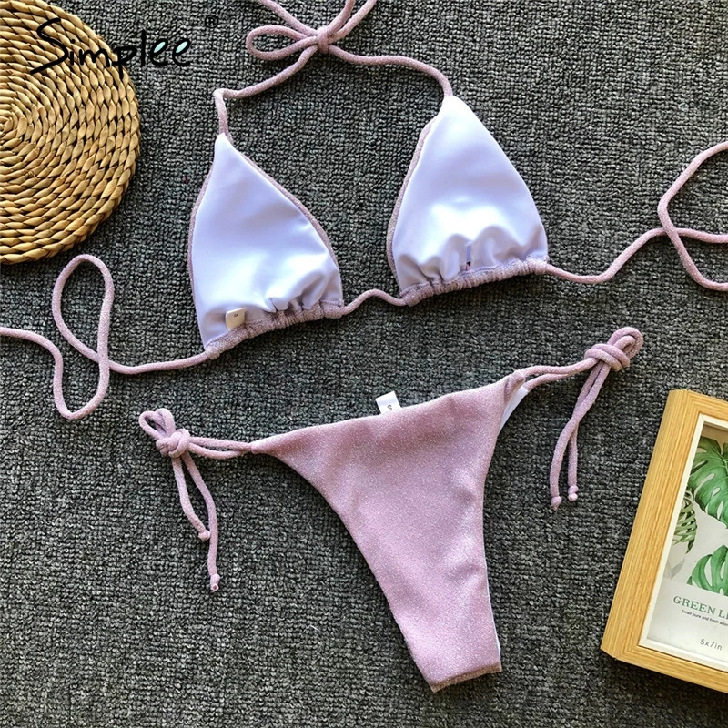 Раздельный купальник Simplee с эффектом пуш-ап сексуальный блестящий бретелькой