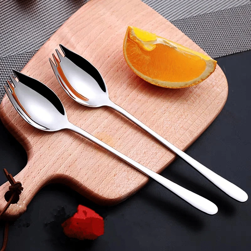 

Long Handle Fruit Fork Spoon Portable Western Multi-Function Silver Spork Stainless Steel Ice Cream Salad Dessert Tableware