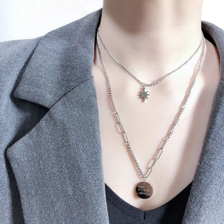 

Vintage Multilayers Star Coin Necklaces Jewelry Girl Gold Silver Color Bohemia Alloy Necklace Multilayer Chain For Women