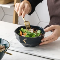 european style bowl ceramic with painted nordic style retro porcelain noodle soup salad bowl creative restaurant household bowl