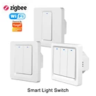 Умный выключатель Smart Life Tuya Wi-Fi ZigBee, настенный кнопочный выключатель с голосовым управлением AlexaGoogle HomeIFTTT, не требуется нейтральное управление