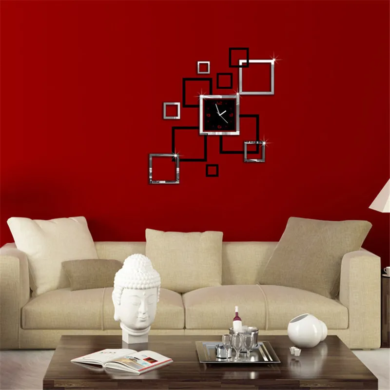 Зеркальные настенные часы 3D сделай сам современный дизайн квадратная форма с