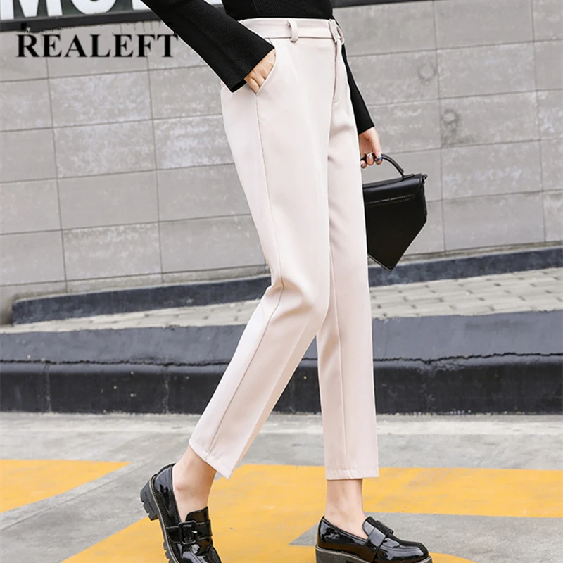 Женские повседневные брюки-карандаш REALEFT черные офисные брюки с высокой талией и