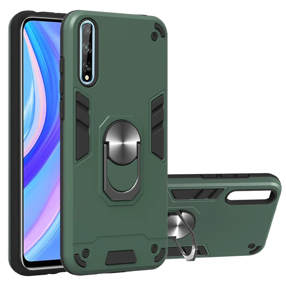 Чехол для Huawei Y8P 2020 жесткий с подставкой и кольцом магнитный ударопрочный