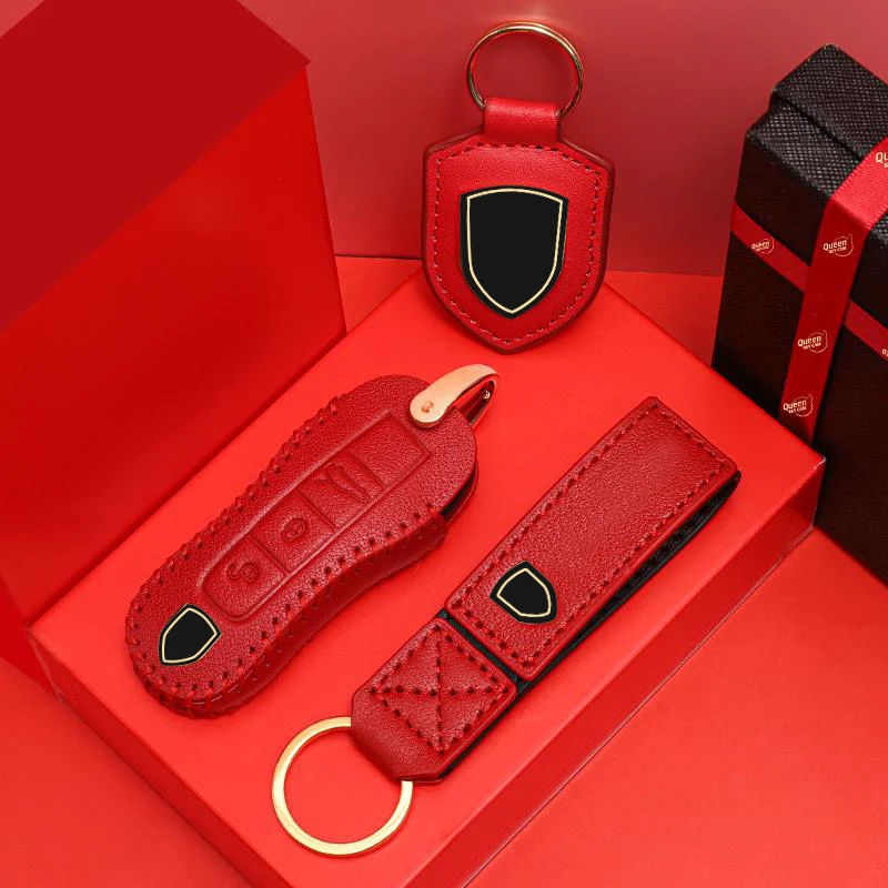 

High-end leather car key case car keychain car key bag for Porsche macan Cayenne 718 Panamera 911