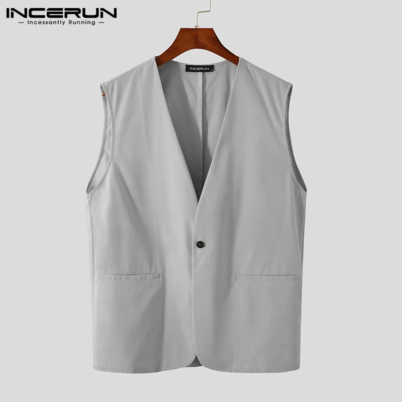 

2021 New Men Stylish Coat Japan Korea Style INCERUN Solid Color Senior Loose Vests Hot Sale All-match Simple Waistcoat Top S-5XL