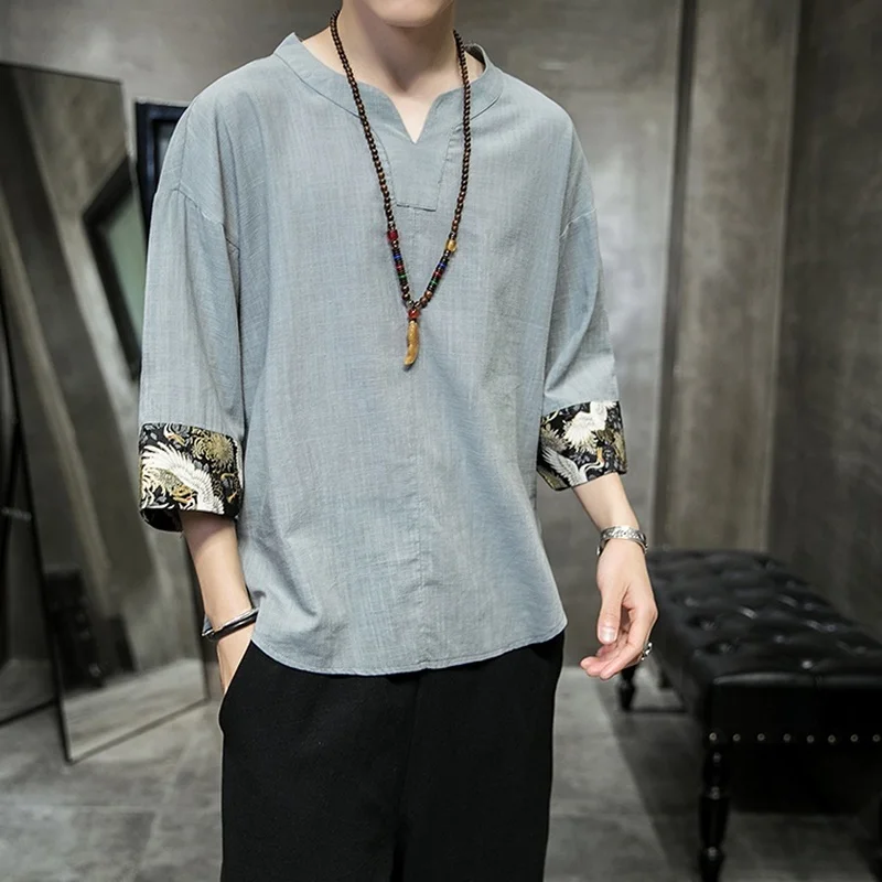 

Summer Men Linen Shirt Chinese Style Retro Casual Tops Plus Size Kung Fu Traditional Asian Clothes Tang Suit Tops For Man KK3472