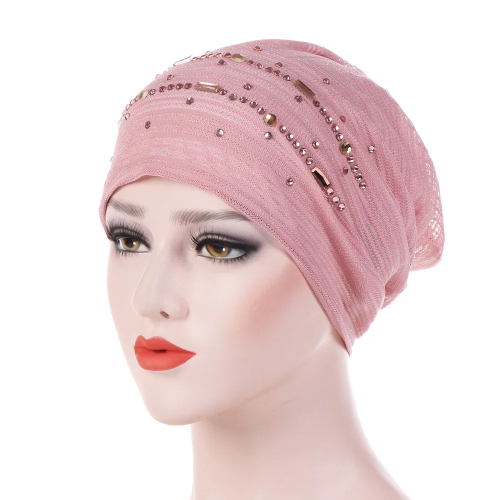 

Caps For Women Rhinestone India Hat Muslim Ruffle Cancer Beanies Streetwear Chemo Beanie Turban Wrap Cap