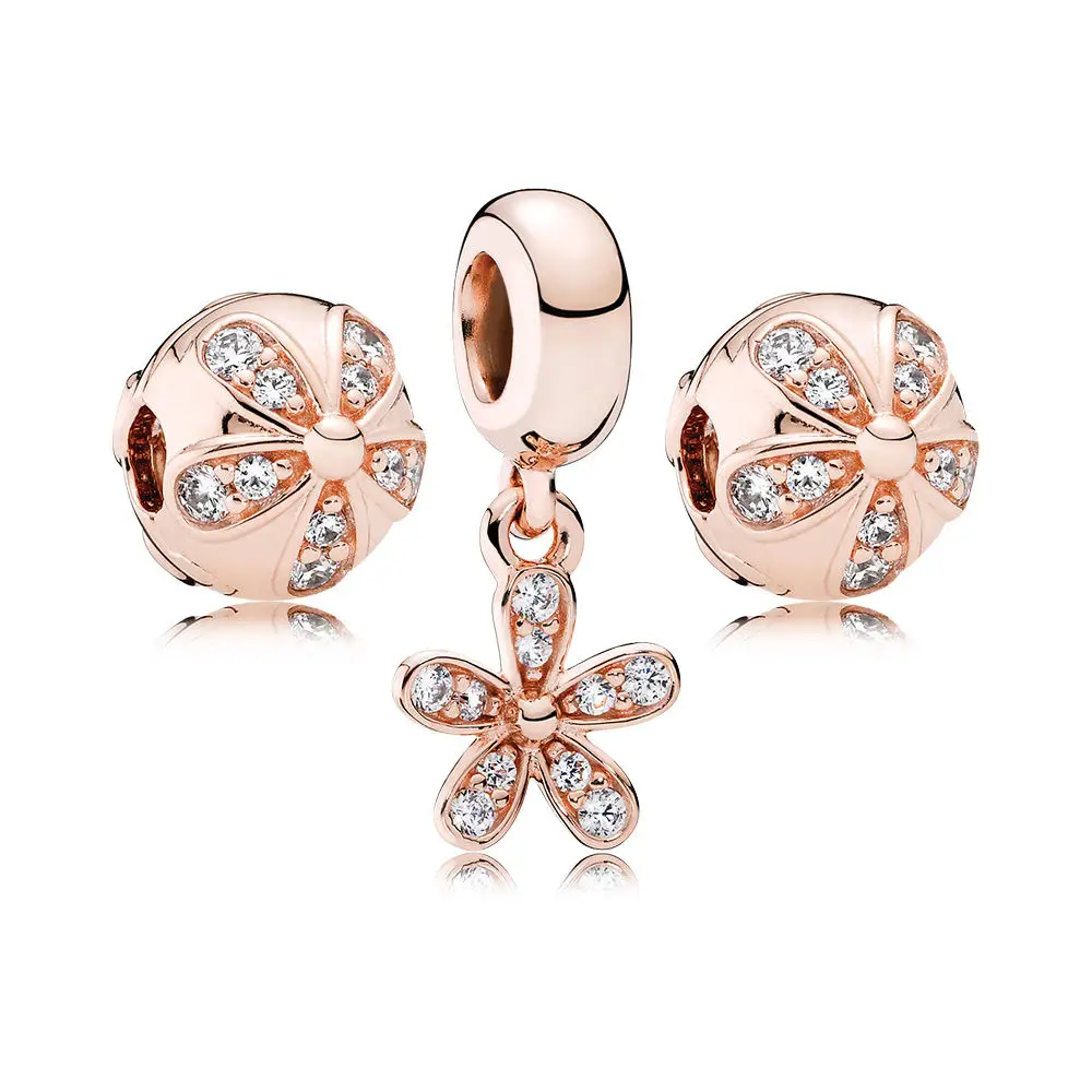 

NEW 100% 925 Sterling Silver Rose Dazzling Daisy Charm Pack fit charms original Bead Pando jewelry A Set