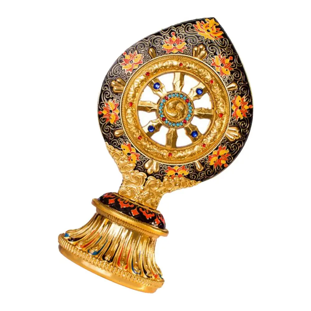 

Tibet Buddhist Mantra Alloy Metal Prayer Wheel with lotus Base Praying Figurine