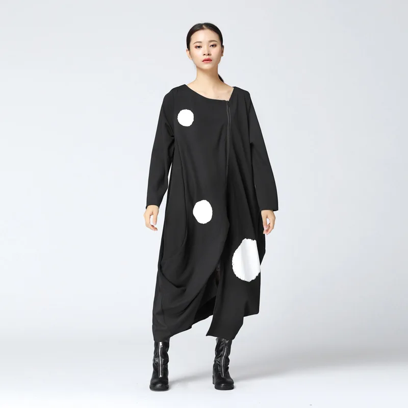 Z-ZOUX Women Dress Polka Dot Printed Irregular Fashion Black Long Dresses Personality Vintage Loose Spring 2020 | Женская одежда
