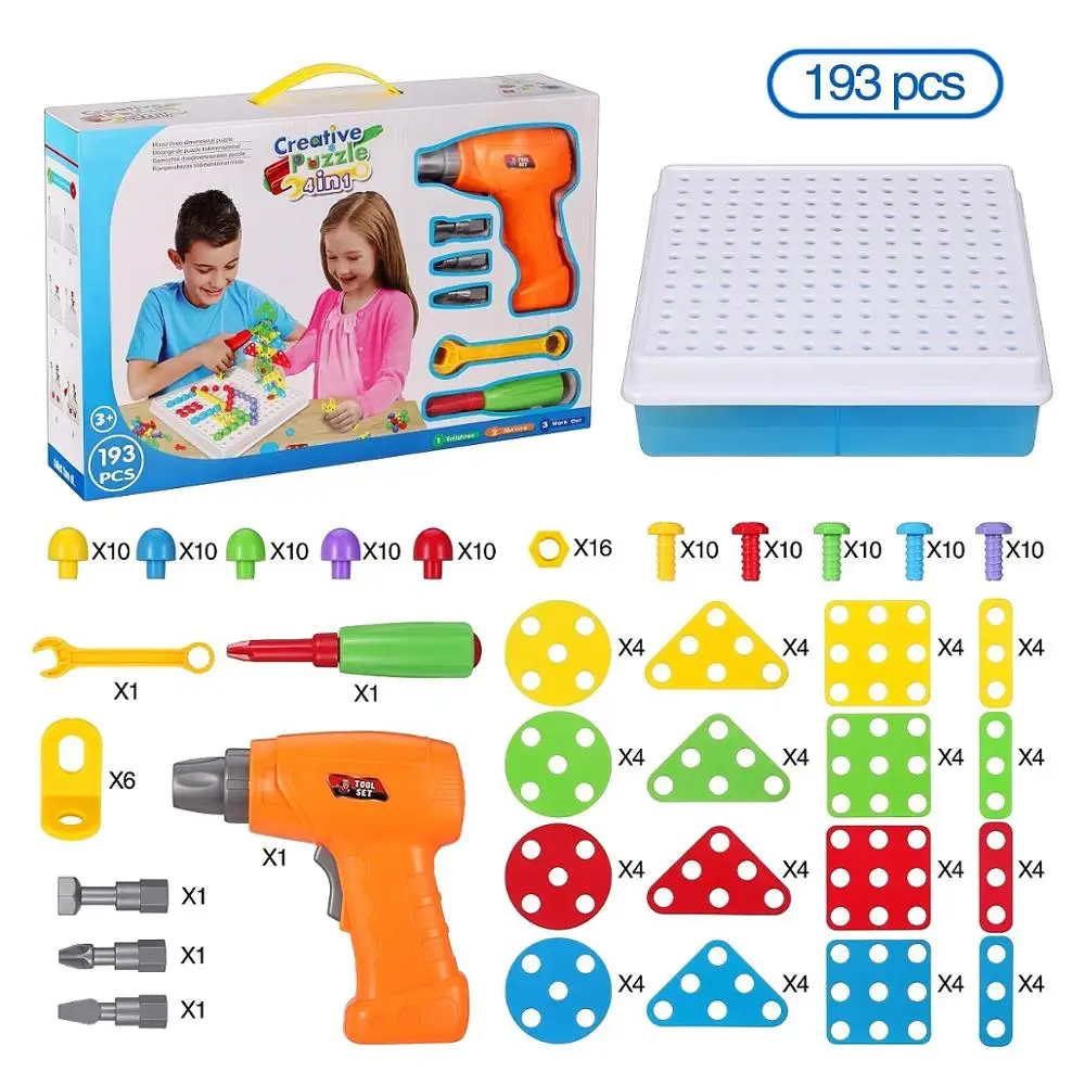 

Kids Toys Drill Pretend Play Creative Educational Games Mosaic Design Building Toys Tool Set for Boy 3 Years Up Toy Dropshipping