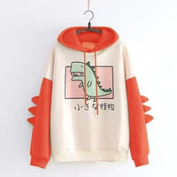 winter dino hoodie tops dinosaur oversized cartoon hoodie women fashion sweatshirt casual print korean style thicken sweatshirt