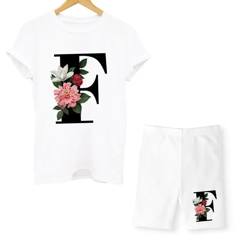 

Jocoo Jolee Women Summer Casual Solid Two Pieces Set Printing Letter T-Shirts And Shorts Short Sleeve O-Neck Joggers Biker