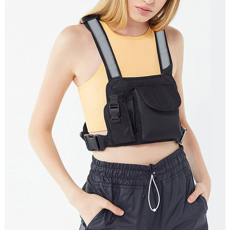 Tactical Vest Chest Bag for Men Reflective Strap Adjustable Front Pack Fanny Streetwear Kanye Waistcoat Male | Багаж и сумки