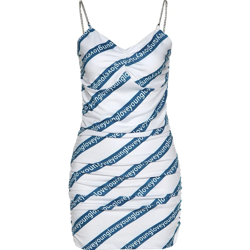 

Kywommnz Fashion Letter Printed Sling Dress Women V-neck Thin Package Hip Skirt summer 2021 E2341