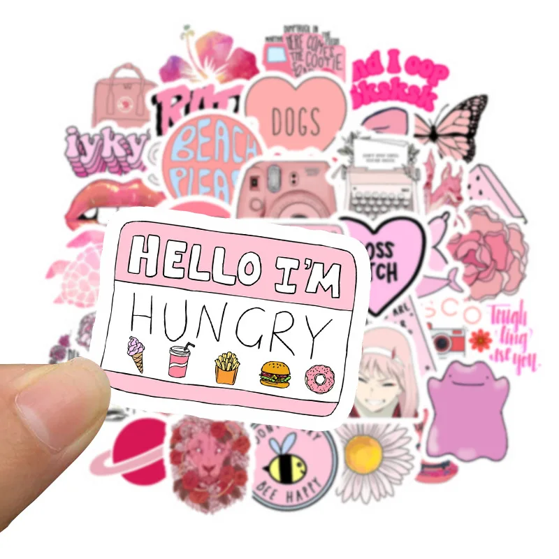 

50pcs Vsco Girl Stickers Waterproof Skateboard Scrapbook Suitcase Pink Sticker Pack Animal Laptop Racing Kid Stiker For Children